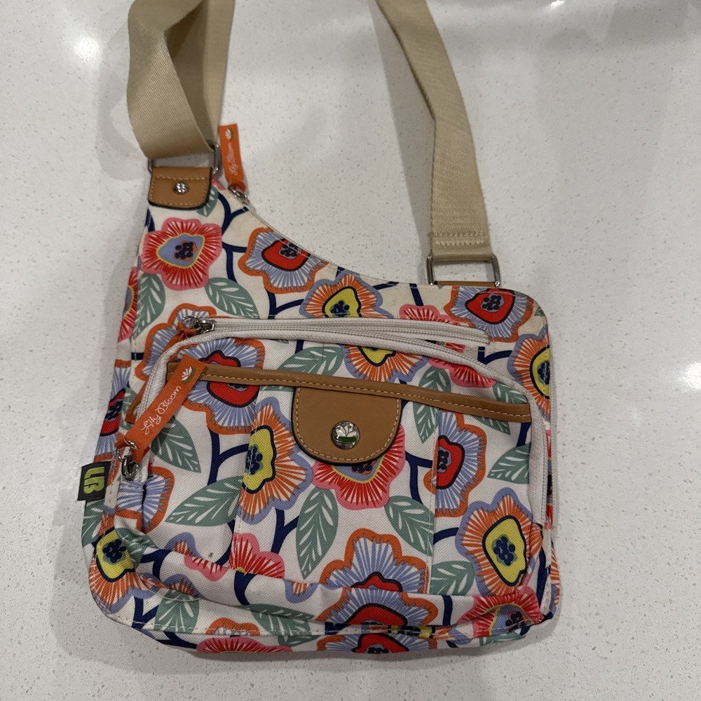 Lily Bloom Orange Green Yellow & Blue Crossbody Handbag Purse Colorful Cute